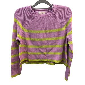 Jessica Simpson Sweater Size S Striped Purple Lime Cropped Lightweight Knit